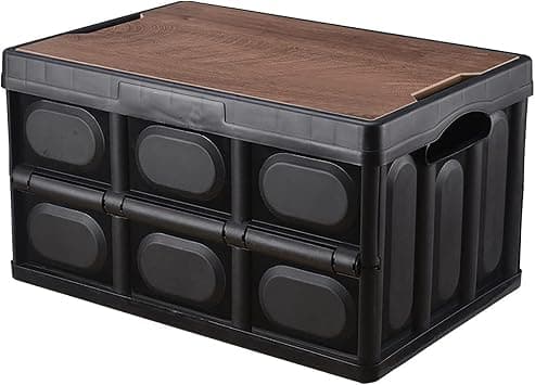 Arabest 30L Collapsible Storage Bin, with Wooden Lid and Waterproof Insert,Foldable&Stackable Storage Crate for Car, Toys, Camping, Picnic,Black - متتبع أسعار Amazon.sa