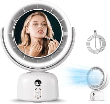 MERTTURM Oscillating Table Fan with Makeup Mirror Light, 6000mAh Rechargeable Bathroom Wall Mounted Fan with Vanity Light, 5 Adjustable Speeds Small Quiet Desktop Fan for RV Bedroom Home Office-White on Amazon.ae - Price Tracker
