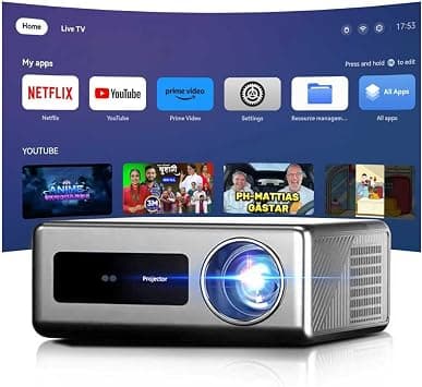 WiFi Bluetooth Smart Mini Projector (Official Google TV) 2000 ANSI Compatible with Native 1080P Portable Projector 4K Native 1080P Auto Focus and Keystone Voice Input Mini Projector for on Amazon.ae - Price Tracker