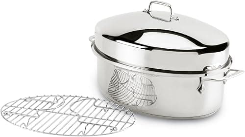 All-Clad E7879664 Stainless Steel Dishwasher Safe Oven Safe Covered Oval Roaster Cookware, 15-Inch, Silver على Amazon.ae - متتبع الأسعار