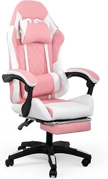 Multi Home Furniture White & Pink Gaming Chair - Ergonomic Chair PVC Leather Recliner Chair with Lumbar Support, Head Pillow & Footrest, 360° Swivel Chair, Computer Chair for Gaming, Home & Office Use على Amazon.ae - متتبع الأسعار