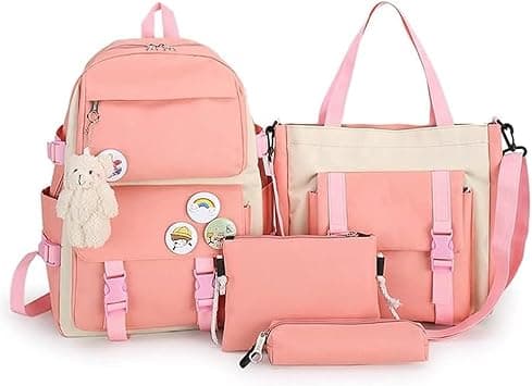 Sulfar School Canvas Backpack, 4 Pieces, Pink, Large, unisex child on Amazon.ae - Price Tracker
