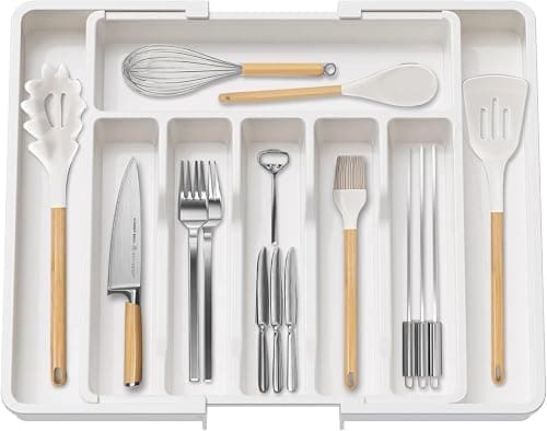 cutlery organiser Kitchen Drawer Organizer and Silverware Organizer, cutlery tray Adjustable Storage Cutlery Tray for Spoons Forks Knives Large Compact Plastic Storage. (white) on Amazon.ae - Price Tracker