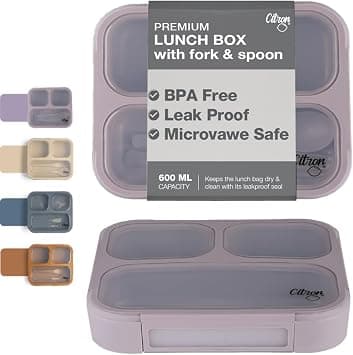 Citron- Bento Box Lunchbox comes with Fork and Spoon | Snack and Portion Control Containers for Kids & Adults | Leakproof and BPA Free- Purple على Amazon.ae - متتبع الأسعار