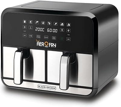BLACK+DECKER Digital Dual Zone Air Fryer, 1700W, 4L+4L Capacity, Rapid Hot Air Circulation, 8 Presets, Adjustable Temp & Timer for Frying, Grilling, Roasting & Baking, Black/Silver - DZAF1700-B5 - Amazon.sa Price Tracker