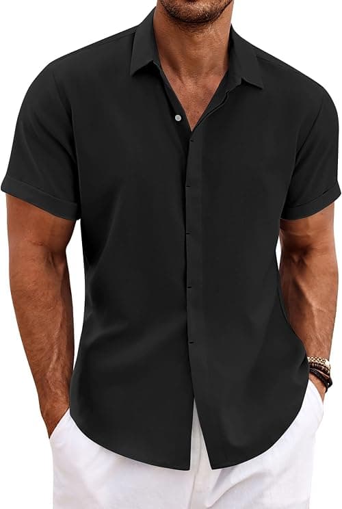 COOFANDY Men's Linen Shirts Short Sleeve Casual Shirts Button Down Shirt for Men Beach Summer Wedding Shirt on Amazon.ae - Price Tracker