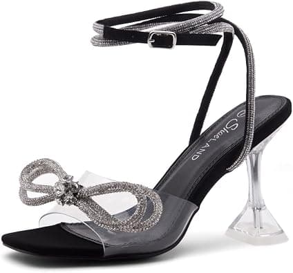 Shoe Land Womens SL-NAOMI Clear Heeled Sandals with Double Bowknots Open Toe Stiletto High Heel Dress Party Wedding Crystal Shoes on Amazon.ae - Price Tracker