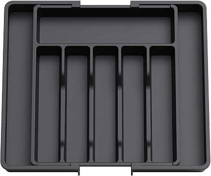 Silverware Drawer Organizer, Expandable Kitchen Drawer Organizer, Adjustable Cutlery Organizer, Storage for Spoons Forks Knives, Kitchen Organizers and Storage (Black(No cover + Foldable)) على Amazon.ae - متتبع الأسعار