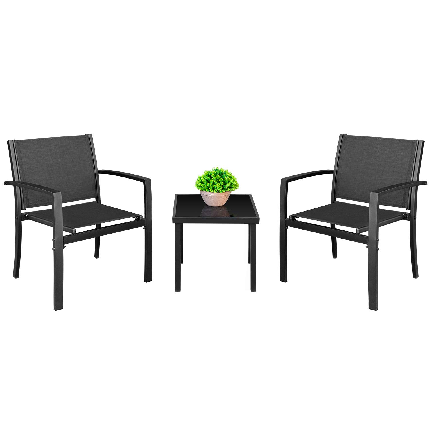 Homall 3 Pieces Patio Furniture Set Outdoor Patio Conversation Textilene Bistro Set Modern Porch Lawn Chairs with Coffee Table for Home and Balcony (Black) on Amazon.ae - Price Tracker