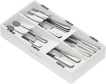 SpaceAid Bamboo Silverware Drawer Organizer with Labels, Kitchen Utensil Tray Holder, 6 Slots, White on Amazon.ae - Price Tracker