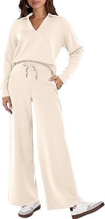 Glamaker 2-Piece Sweatsuit for Women, Casual, Long-Sleeved Polo Top and Wide-Leg Pants, Matching Set on Amazon.ae - Price Tracker