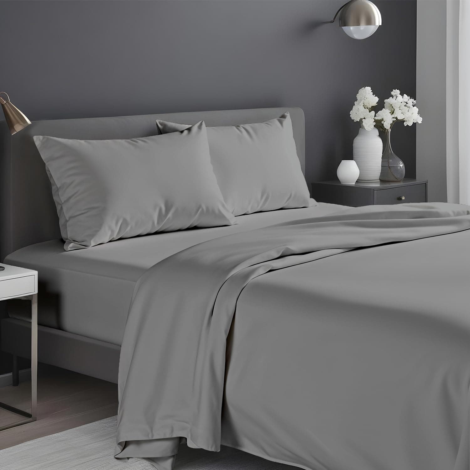 Infinitee Xclusives Grey Queen Bed Sheet Set – 4 Piece Bed Sheet Set – Queen Size 230 cm x 260 cm - Soft Brushed Microfiber Bed Sheets - 40 cm Deep Pockets Sheets Wrinkle Free & Fade Resistant on Amazon.ae - Price Tracker