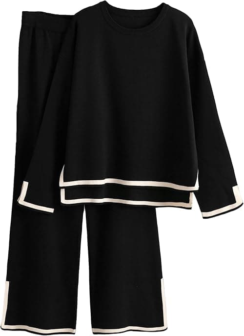 Faleave Women's 2-Piece Knit Set Featuring Long-Sleeved Sweater and Wide-Leg Sweatpants on Amazon.ae - Price Tracker