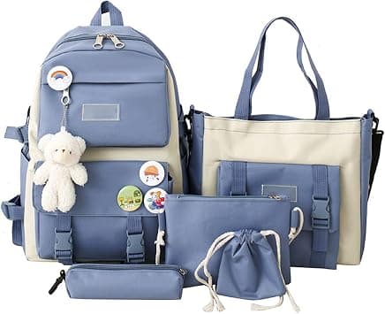 Kawaii Backpack 5pcs Set Aesthetic School Bags, Japanese with Badge Pendant, Cute, B-Blue on Amazon.ae - Price Tracker