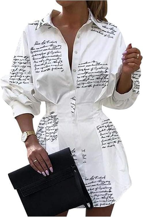 OLUOLIN Womens Floral Print Button Down Lapel Collar Retro Long Sleeve T Shirt Dress Blouse Mini Dress on Amazon.ae - Price Tracker