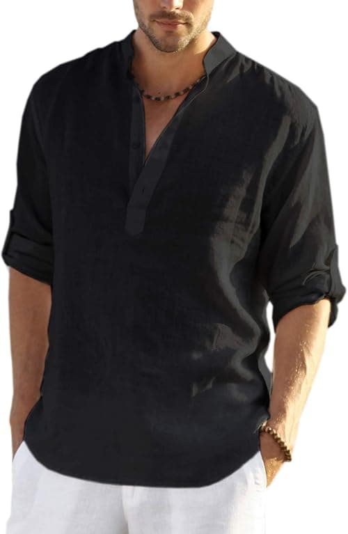 COOFANDY Men's Cotton Linen Henley Shirt Long Sleeve Hippie Casual Beach T Shirts Army Green on Amazon - Best Deal Finder