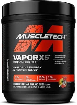 MuscleTech | Vapor X5 | Pre-work Powder | Intense Muscle Pump Energy | Sports Nutrition Muscle Building Supplements for Women & Men | Miami Spring Break | 272 grams | 30 servings on Amazon.ae - Price Tracker