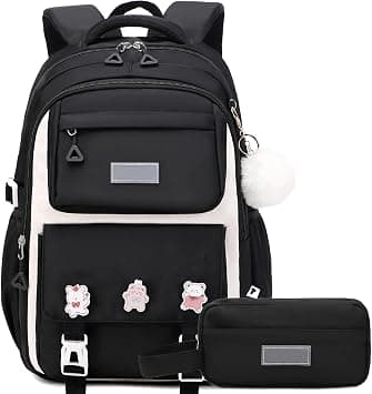 School Book Bag Set, Plush Pendant Canvas Combo, School Backpack Bag, Pencil Case, Girls schoolbag School Shoulder Bags Backpack - Black on Amazon.ae - Price Tracker