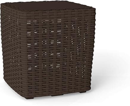 14 Gallon Outdoor Storage Box, Faux Rattan Deck Box with Removable Lid & Lockable Feature, All-Weather Waterproof Storage Bench for Poolside, Garden Tools Delivery Packages, Brown - متتبع أسعار Amazon.sa