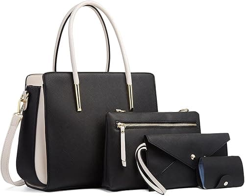4 Pcs Women Fashion Handbag Set Wallet Tote Bag Shoulder Bag Top Handle Satchel Purse Set Handle Bag for Women على Amazon.ae - متتبع الأسعار