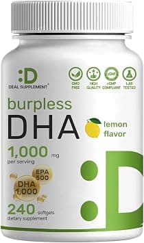 DHA Supplements | 240 Softgels, Burpless, Lemon Flavor, DHA 1000mg + EPA 500mg, Wild Caught Fish, Rich in Omega-3s, Mercury Free, Non-GMO, Support Brain Heart & Joint Health على Amazon.ae - متتبع الأسعار