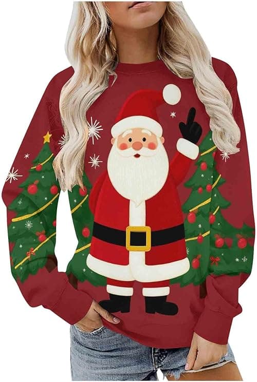 Christmas Jumpers For Women - Funny, Oversized, Santa Cruz Sweatshirt, Christmas Tree Jumpers, Long Sleeve Tops, Round Neck Tops, Ugly Xmas Jumper, Pullover Jumper, Loose Blouses on Amazon.ae - Price Tracker
