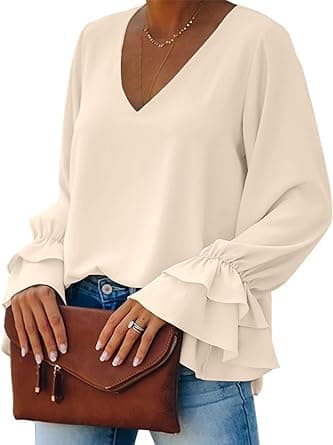 LYANER Women's Casual V Neck Tiered Ruffle Bell Long Sleeve Blouse Shirt Tunic Top on Amazon.ae - Price Tracker