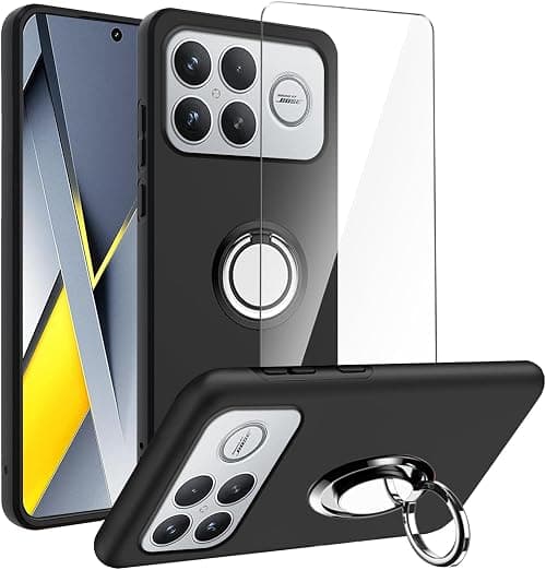 Case for Xiaomi Poco F8 Ultra 5G (6.9 Inches) Black Cover + Rotating Ring Stand + Tempered Glass Screen Protector on Amazon.ae - Price Tracker