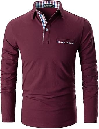 Mens Polo Shirts Long Sleeve Casual Plaid Collar Golf Shirt for Men Slim Fit Cotton Polo T Shirts Top on Amazon.ae - Price Tracker