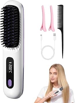 Cordless Hair Straightener Brush – 20s Fast Heat, 3 Temp Levels, Ionic Anti-Frizz, Mini Portable Design for Travel & On-the-Go Touch-Ups, MCH Ceramic (White) on Amazon.ae - Price Tracker