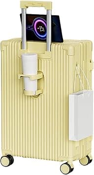 MOTIM Carry On Luggage with Cup Holder, Large Capacity Top Opening Hard Shell Suitcases Travel Luggage with Wheels حقيبة سفر مع حامل أكواب (Yellow,24inch) on Amazon - Best Deal Finder