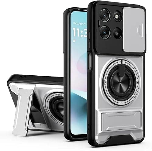 Gruattreay Compatible with Motorola Moto G77 5G Case, with Slide Camera Cover Heavy Duty Military Grade Shockproof Magnetic Ring Holder and Invisible Kickstand Case (Silver) on Amazon.ae - Price Tracker