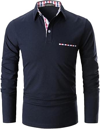 Mens Polo Shirts Long Sleeve Casual Plaid Collar Golf Shirt for Men Slim Fit Cotton Polo T Shirts Top on Amazon.ae - Price Tracker