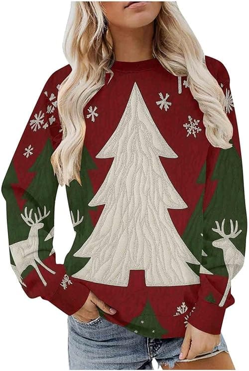 Christmas Jumpers For Women - Funny, Oversized, Santa Cruz Sweatshirt, Christmas Tree Jumpers, Long Sleeve Tops, Round Neck Tops, Ugly Xmas Jumper, Pullover Jumper, Loose Blouses on Amazon.ae - Price Tracker