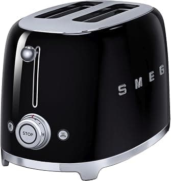 Smeg Tsf01Bluk Retro 2 Slice Toaster, 6 Browning Levels, Extra-Wide Bread Slots, Defrost And Reheat Functions, Removable Crumb Tray, 950 W, Black"Min 1 year manufacturer warranty" على Amazon.ae - متتبع الأسعار