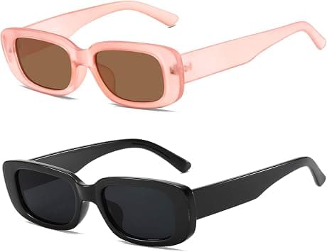 KUGUAOK Retro Rectangle Sunglasses Women and Men Vintage Small Square Sun Glasses UV Protection Glasse, 2 Pack Black+matte Pink Frame, 2 PACK on Amazon - Best Deal Finder