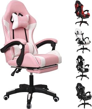 Gaming Chair with Footrest Ergonomic Computer Chair 90°–135° Adjustment Backrest Perfect for Long Gaming & Office Sessions (Pink) على Amazon.ae - متتبع الأسعار