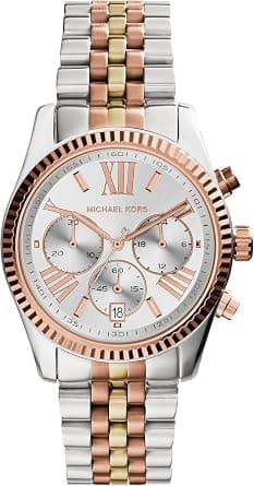Michael Kors MK5735 Tri-Tone Metal Round Analog Watch for Women - Multi Color, Multi Color, bracelet - متتبع أسعار Amazon.sa