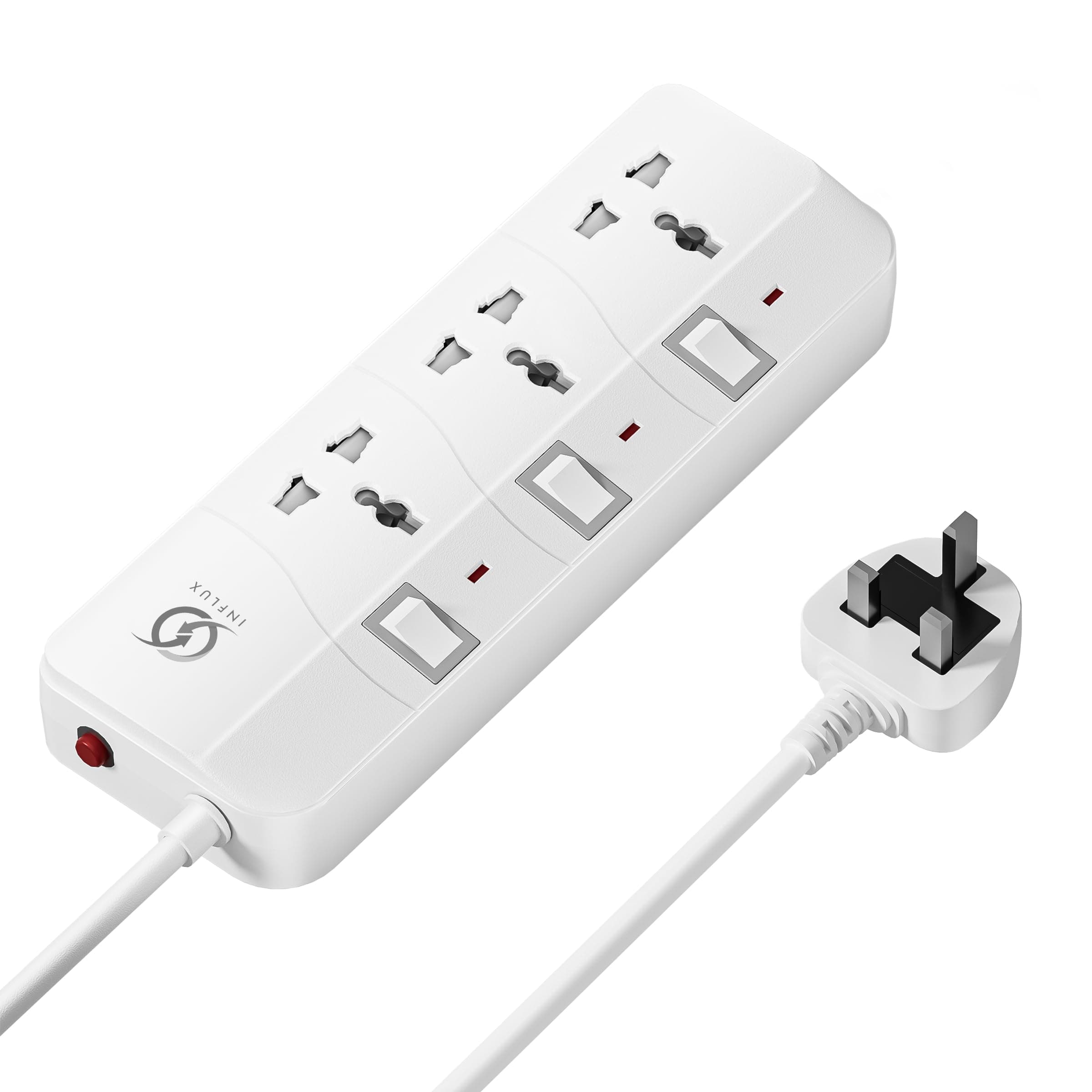 INFLUX 3-Outlet 3-Meter Extension Cord, Multi-Plug Power Extension with Individual Safety Buttons, Ideal for Home, Office on Amazon.ae - Price Tracker