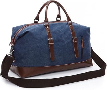 Canvas Duffel Bag Large Capacity Travel Bag Weekender Overnight Bag Carry on Tote Bag for Men and Women (Blue) على أمازون - دليلك لأفضل العروض