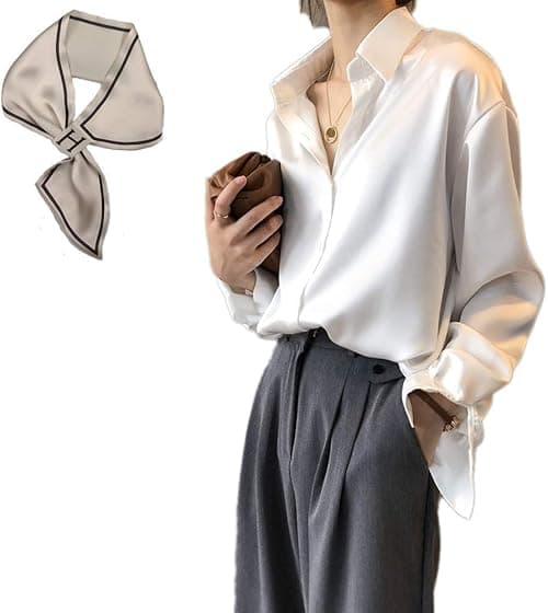 Pantete Womens Satin Silk Button Down Shirt Long Sleeve Casual Office Blouse Top Breathable & Silky on Amazon.ae - Price Tracker