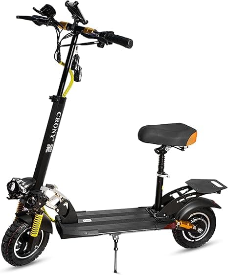 CRONY V10+ Pro Electric Scooter for Adults, Front/Rear Suspension & Brake, Bluetooth Speaker, Safety with Phone Holder&Rearview Mirror, Front Storage Bag, LED Base Lights, 45-68 KM/H Max Speed, Black on Amazon.ae - Price Tracker