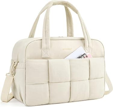 BAGSMART Gym Bag for Women, Personal Item Puffer Duffle Bag, Weekender Overnight Carry On Tote Handag for Travel, Beige, Medium, Travel Duffle Bag and Gym Bag on Amazon.ae - Price Tracker
