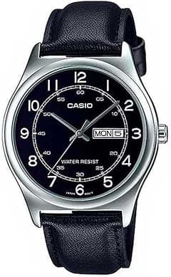 Casio Men's Silver Dial Leather Analog Watch - متتبع أسعار Amazon.sa