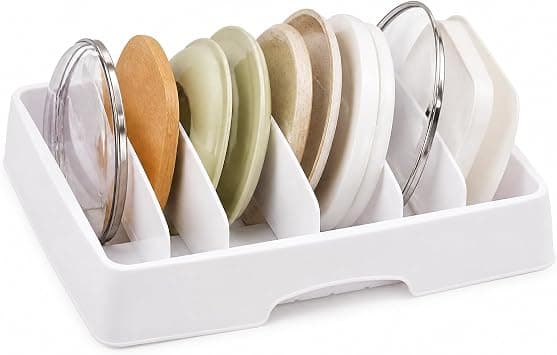 Food Container Lid Organiser, Kitchen Cabinet Organizer with 5 Adjustable Dividers, Plastic Lids Storage for Cupboard, Countertop, Kitchen Cabinets, Drawers على Amazon.ae - متتبع الأسعار