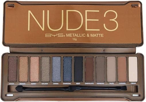 BYS 12 Shade Nude 3 Eyeshadow Collection Palette Tin with Mirror, Double Ended Applicator and Blender on Amazon.ae - Price Tracker