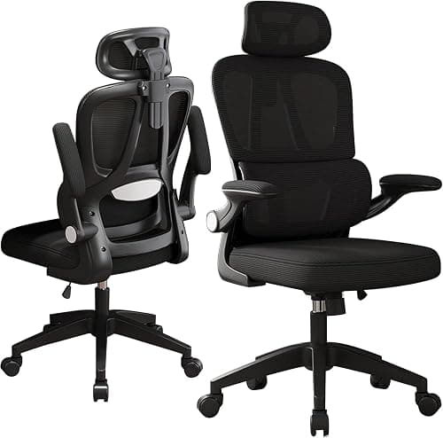 Ergonomic Office Chair, High Back Home Desk Chairs with Headrest, 90°Flip-Up Arms, 90-125° Tilt Lock and Wide Cushion Comfortable Lumbar Support, Swivel Task Chair for Home Office Study Play(Black) on Amazon.ae - Price Tracker