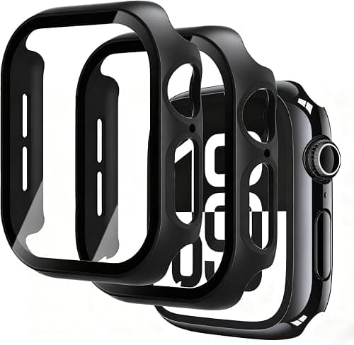 Tempered Glass Case Compatible for Apple Watch Series 11 (2025) Series 10 42mm/46mm, Hard PC Screen Protector, Built-in High-sensitivity Tempered Glass Film, 2 Pack (Black, iWatch Series 10 42mm) على Amazon.ae - متتبع الأسعار