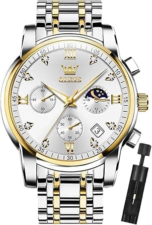 OLEVS Men's Square Analog Quartz Date Stainless Steel Waterproof Luminous Two Tone Wrist Watch on Amazon.ae - Price Tracker