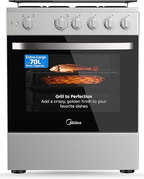 Midea 60x60cm Free Standing Gas Cooker with Oven & Grill, 4 Gas Burners, Auto Ignition, Mechanical Control, Enamel Baking Tray & Grill Rack – MFO-MG24TE(OL) on Amazon.ae - Price Tracker